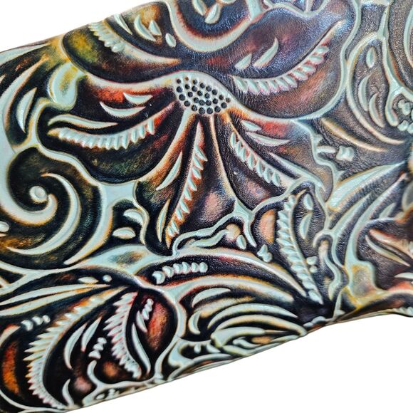 Patricia Nash Valerie Tooled Leather Fold-Over Wristlet Clutch Purse Green - Picture 8 of 8